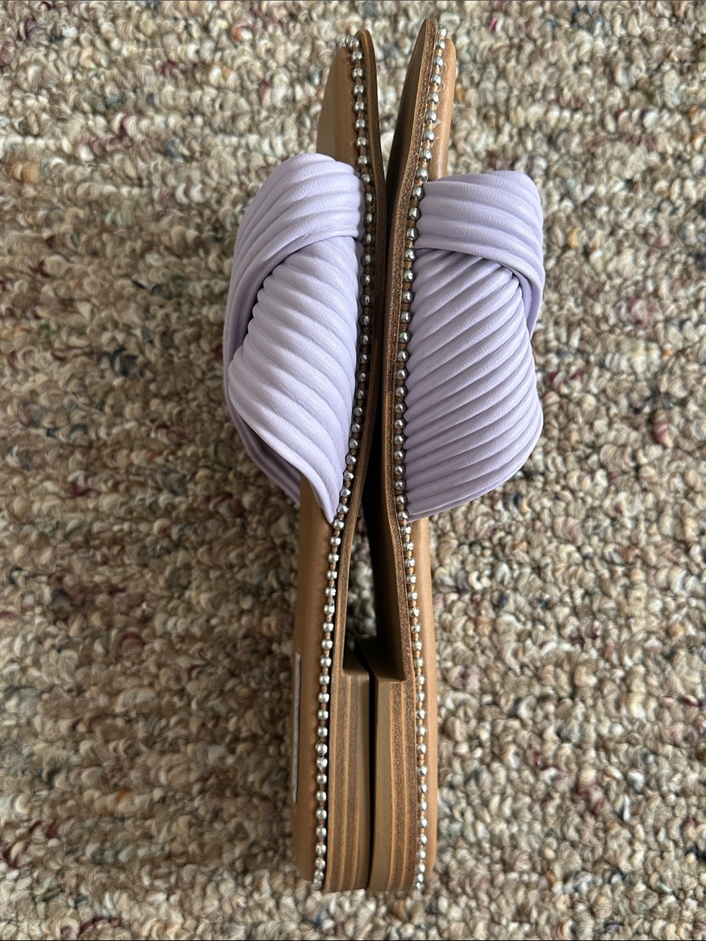 Steve Madden Light Lavender Ribbed Cross-Band Slide Sandals - Picture 6 of 6